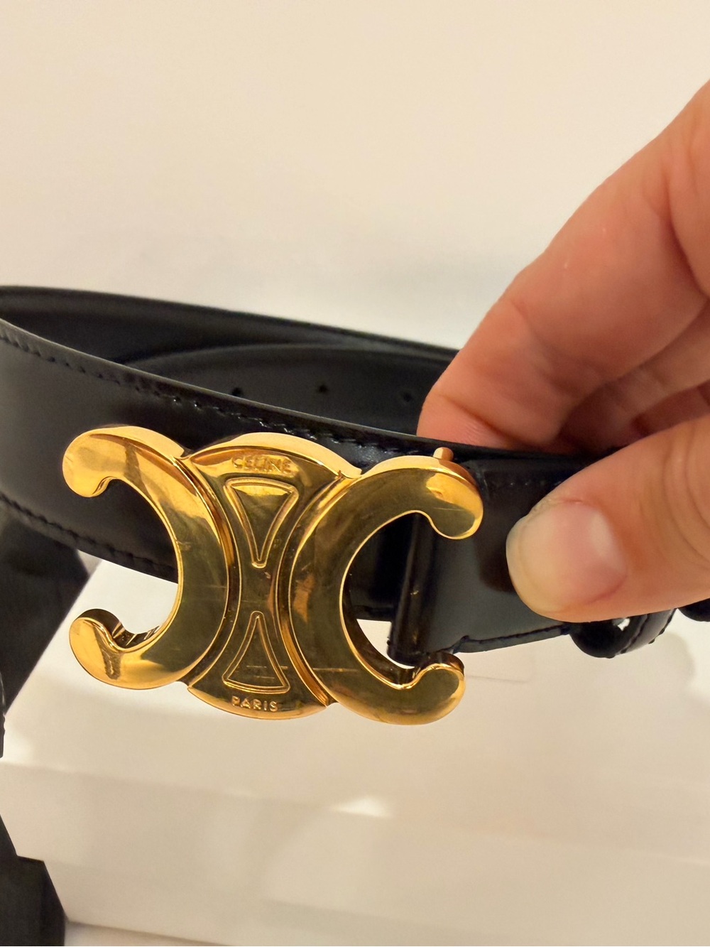 Celine Black Leather Belt with Gold Triomphe Buckle size 75 and 25mm thickness - Picture 6 of 13